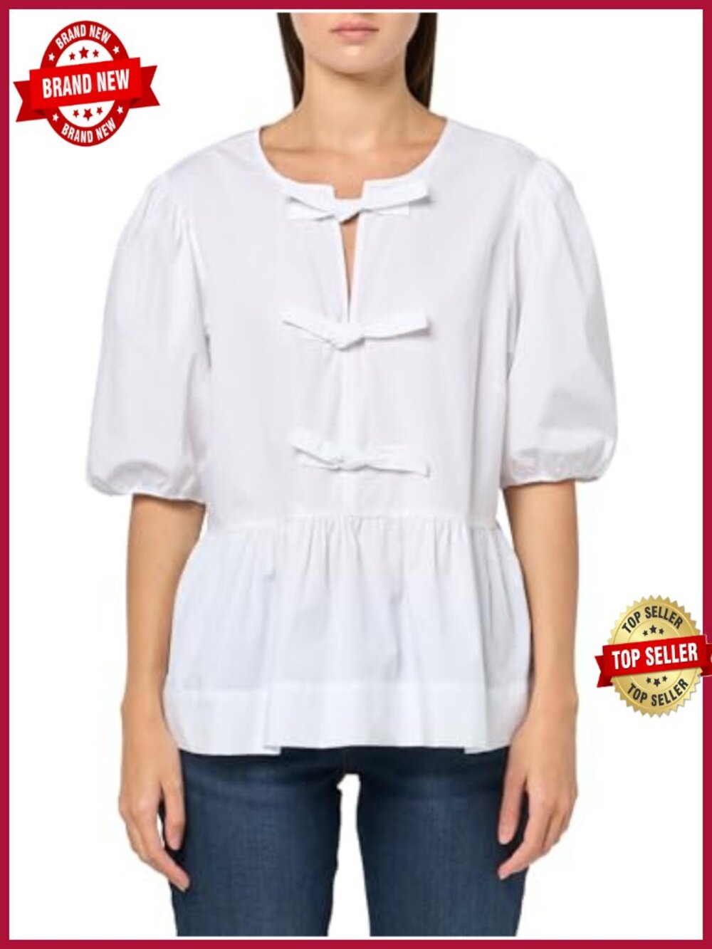 Women's Short Sleeve Poplin Peplum Tie Front Top